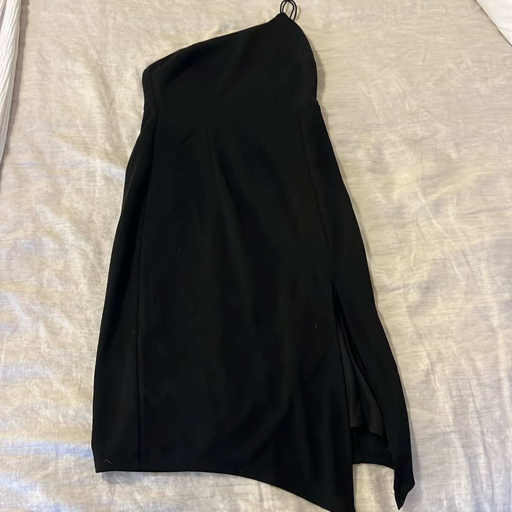 Lulus Happiest hour black asymmetrical bodycon midi dress